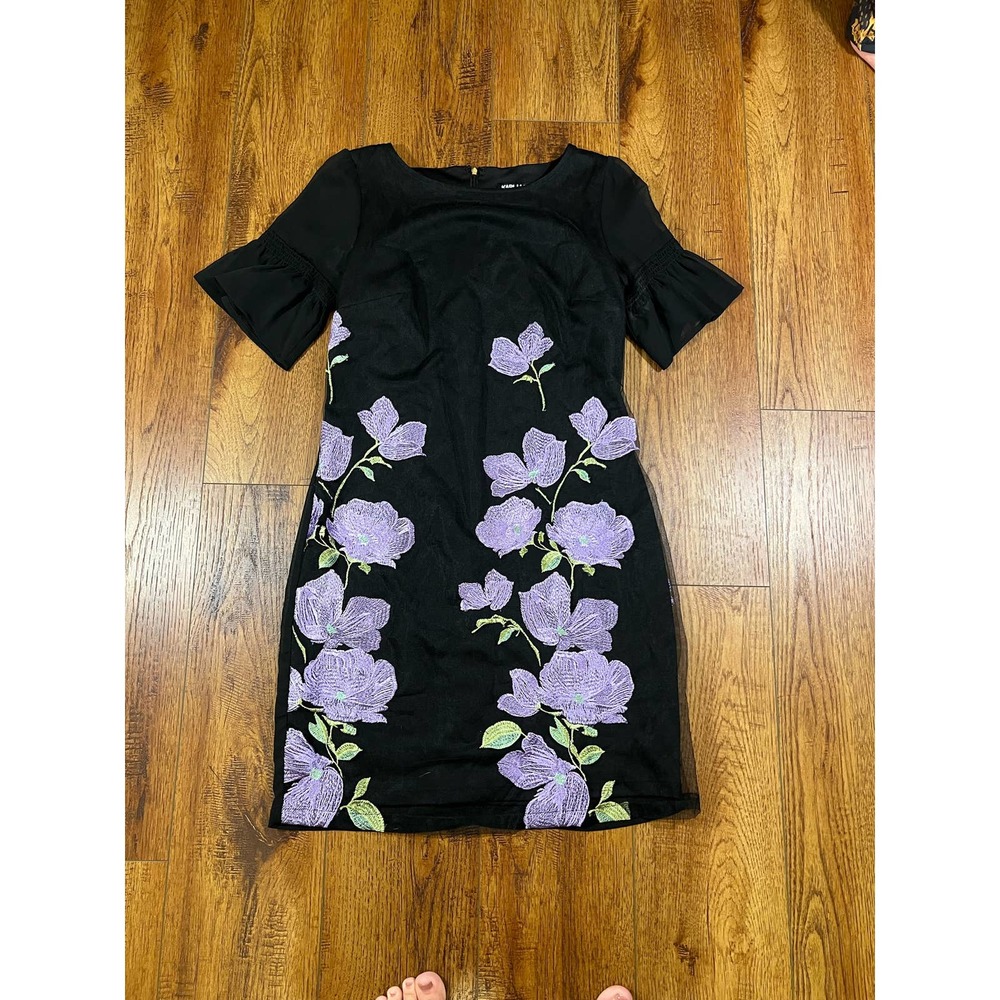 Karl Lagerfeld Paris black dress purple embroidery size XS